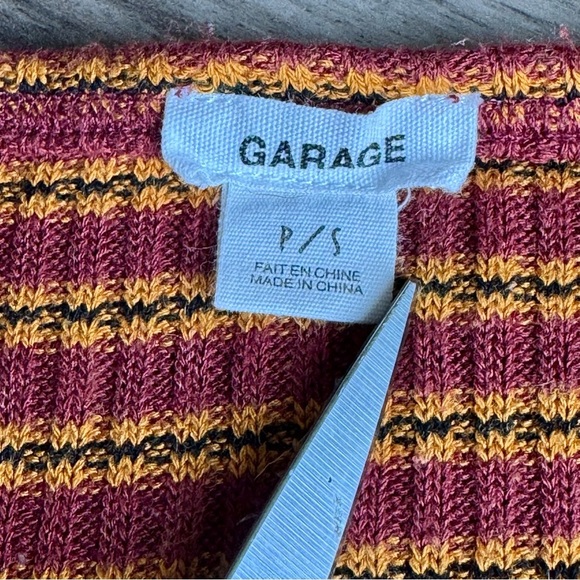 Garage P/S Striped Ribbed Button Front Long Sleeve Top Red Yellow Scoop Neck - Picture 5 of 10